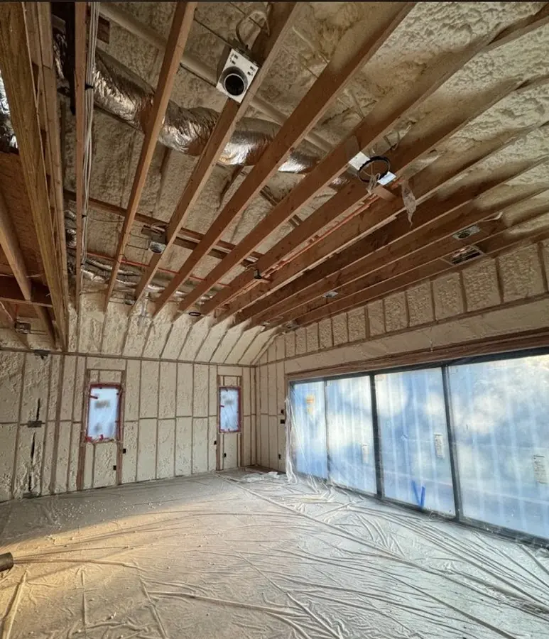 Interior walls and ceiling insulated with spray foam during new construction in Circleville